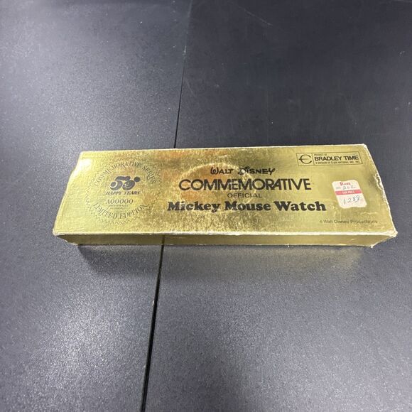 NICE! Bradley 50th Anniversary Mickey Mouse Round Gold Black Leather Watch J1975 - Picture 7 of 7